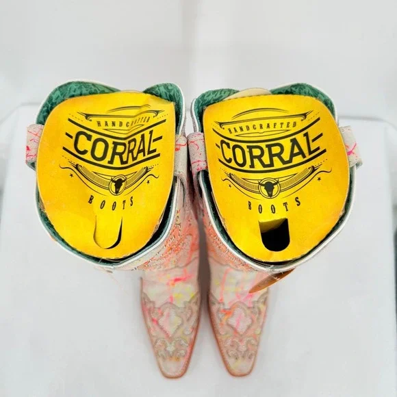 Corral Neon Multi Color Overlay Embroidery Studs Western Boots Size 7.5 NWOB - Picture 12 of 16